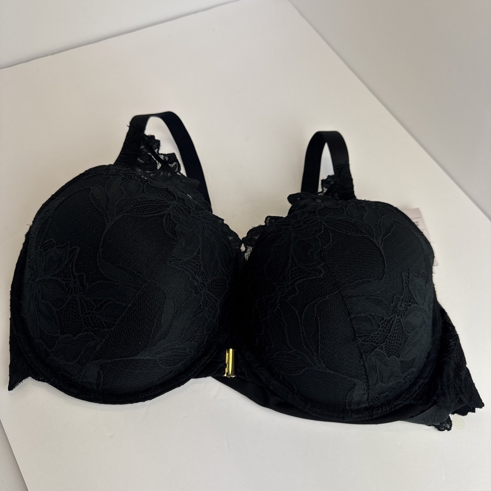 Auden Bra Women 42DD Black Underwire‎ Front Closure Push Up Racerback Lace Nwt